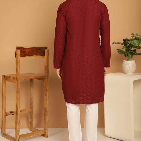 Designer Maroon Chikankari Embroidered Kurta Pajama - Picture 3 of 8